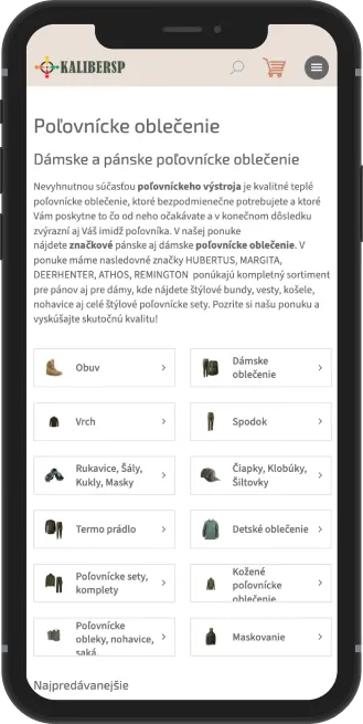 Mobilní kategorie loveckého oblečení v e-shopu KaliberSP